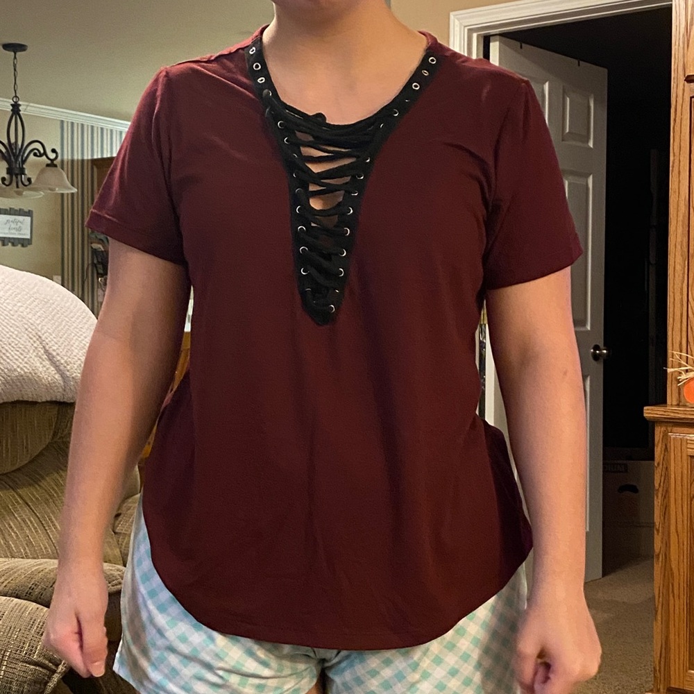 Rue21 Burgundy Lace-Up Top